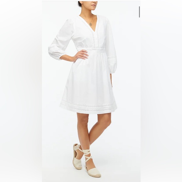 J.Crew V-neck Mini Dress White Peasant Boho NWT Re-Imagined Size XXS AY615 - Picture 1 of 16